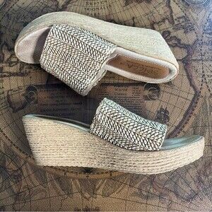 Sbicca Womens Ballona Natural Beige Jute Slip On Platform Wedge Sandal sz 9M Y2K